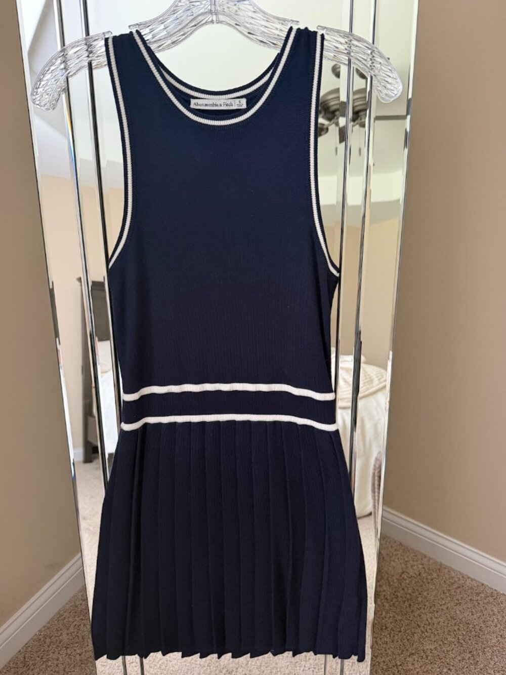 Abercrombie & Fitch Pleated Mini Sweater Dress Navy Small preppy classic fall